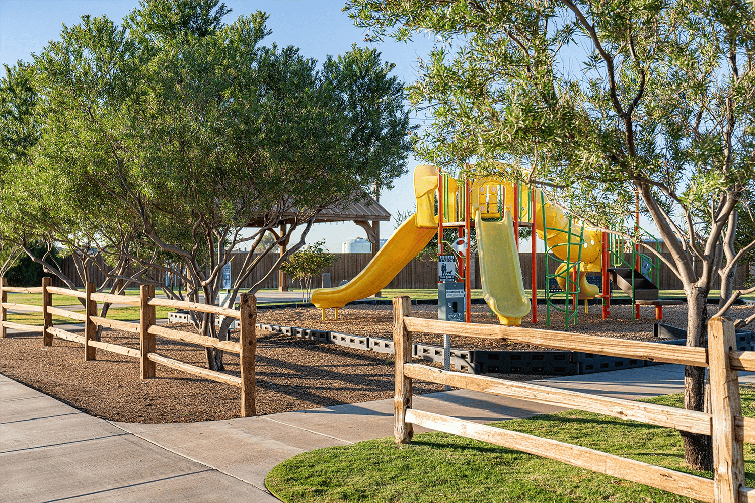 Photo of the park at the Betenbough Homes community called Bell Farms. Betenbough Homes is one of several home builders in Lubbock Tx.