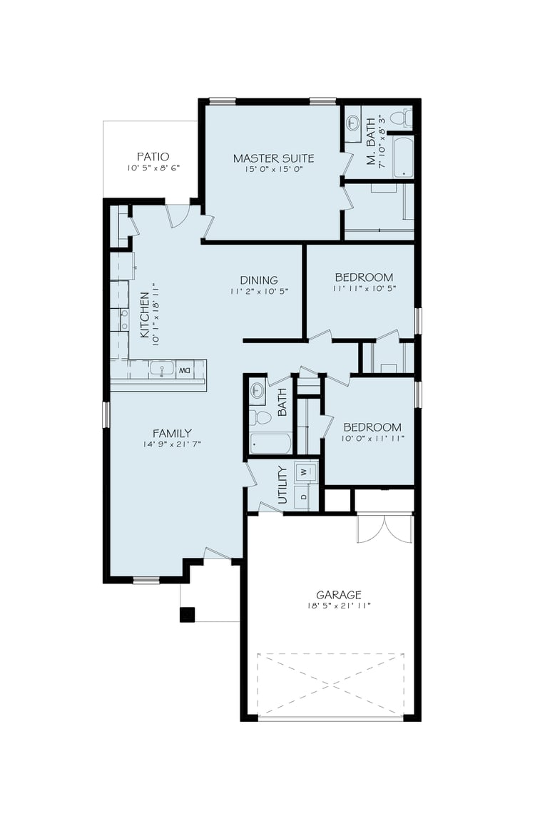 Right-hand garage floor plan for the Dorris, a Betenbough Homes floor plan.