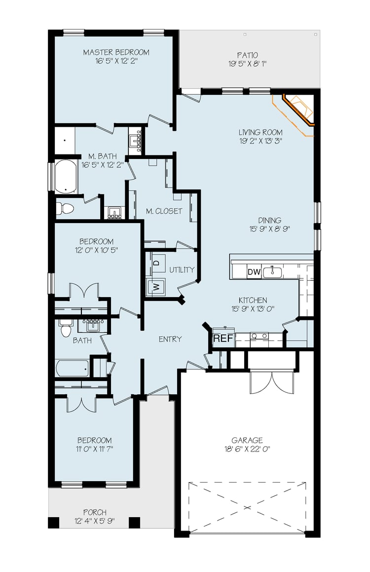 Floor plan for the Nikki, one of Betenbough's homes with open floor plan.