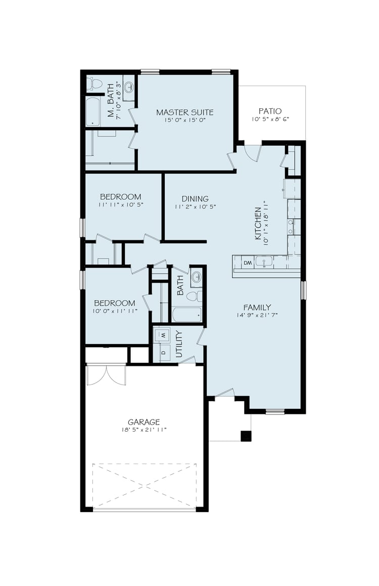 Left-hand garage floor plan for the Dorris, one of Betenbough's homes with a walk-in closet.