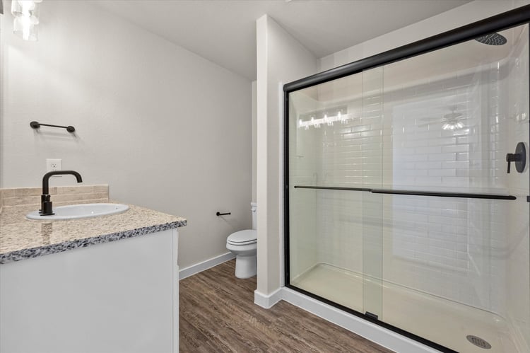 Photo of walk-in shower in the Dorris, a Betenbough Homes floor plan.