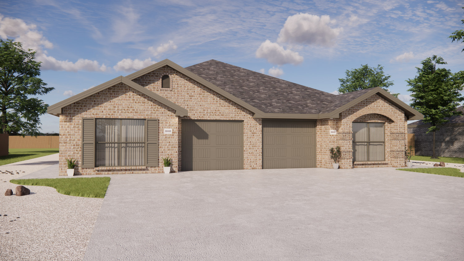 Rendering of exterior of Betenbough Homes townhome.