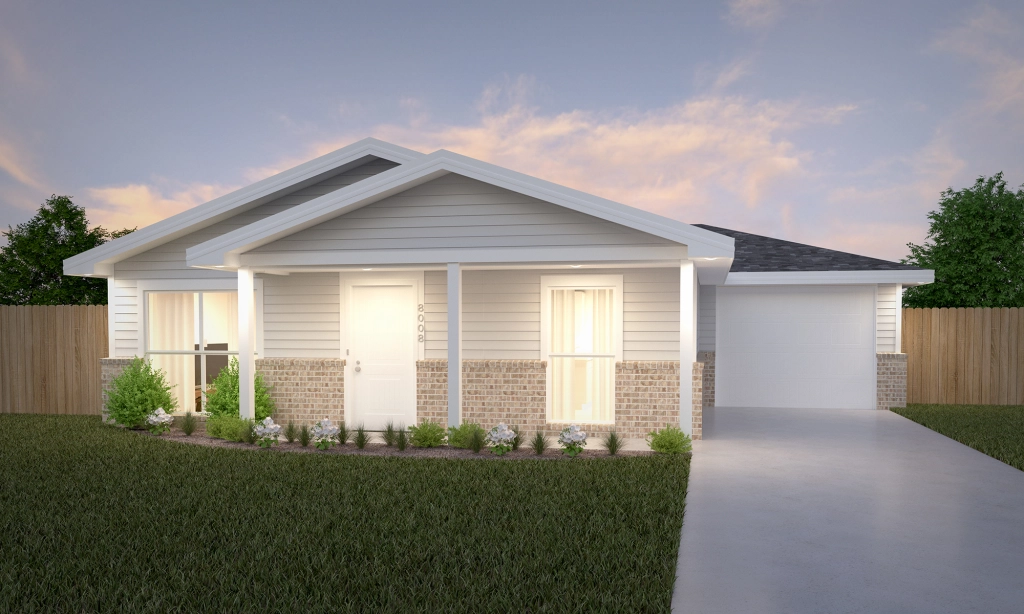 Rendering of the Coastal Cottage, an 1,100 sq ft Betenbough Homes cottage-style home.