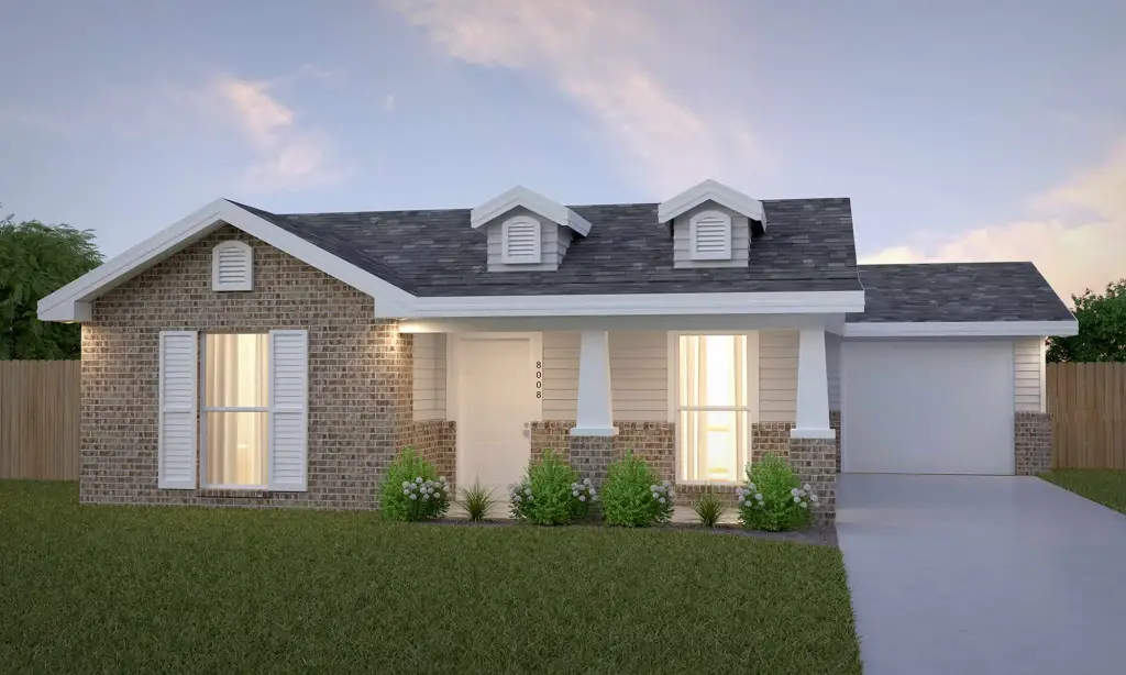 Rendering of the Annabeth, a 1,200 sq ft Betenbough Homes cottage-style home.