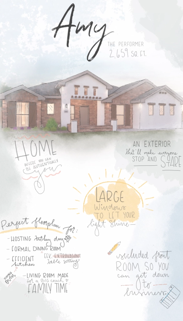 Graphic showing Betenbough Homes' Amy floor plan as