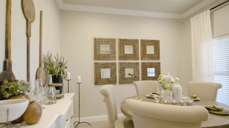 Photo of a staged dining room in the Lubbock model home.