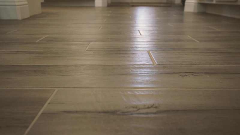 Photo of wood-like tile floor.