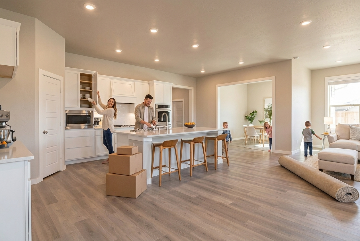 A family moving into their new home
