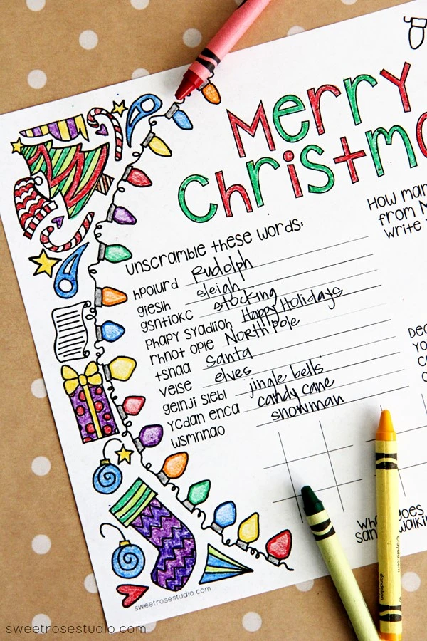 Photo of a Christmas activity sheet for kids.