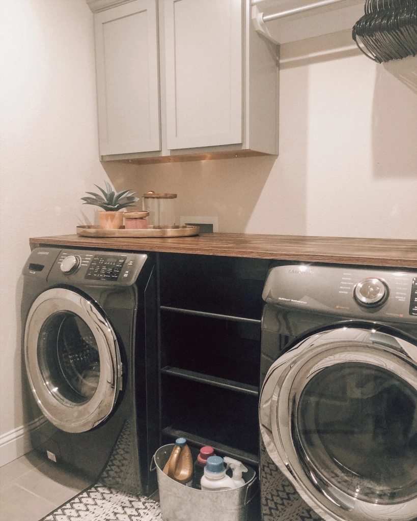 Photo of shelves in the laundry room.