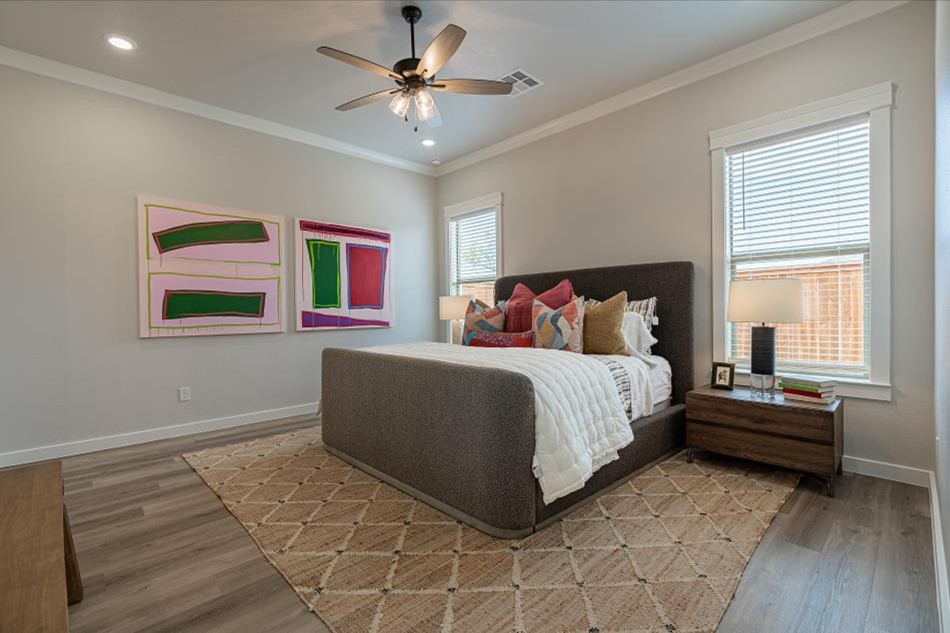 Photo of Betenbough Homes' 2024 Lubbock Parade Home staged master bedroom.