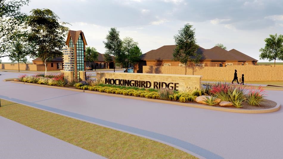 Photo of the Mockingbird Ridge community sign with landscaping.