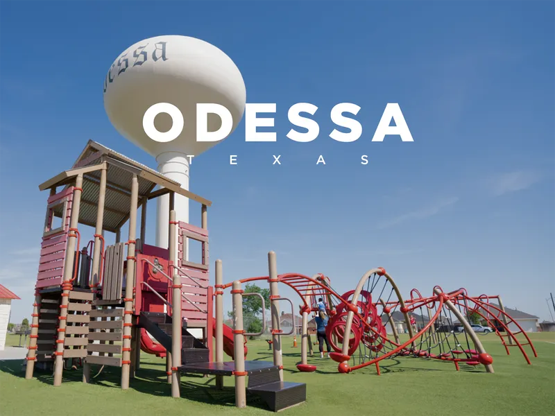 Photo of a community park with the text "Odessa, Texas" over the photo.